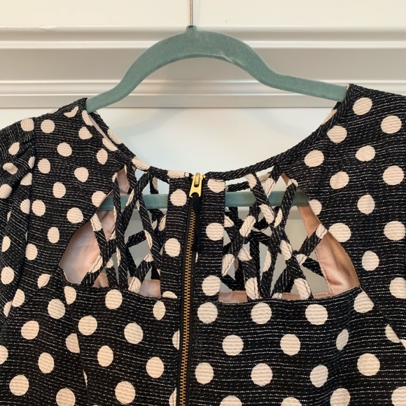 Anthropologie Black White Polka Dot FitFlare Dress - Picture 4 of 6